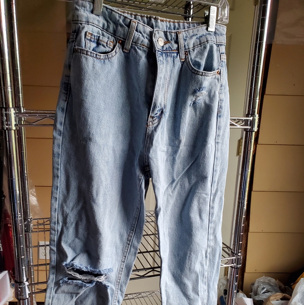 XS high waist light blue distressed jeans